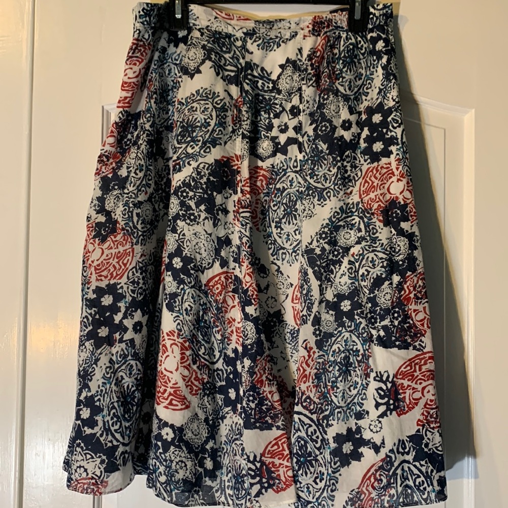 Chico's Blue White Red Print Midi Skirt Size 2/Size 12